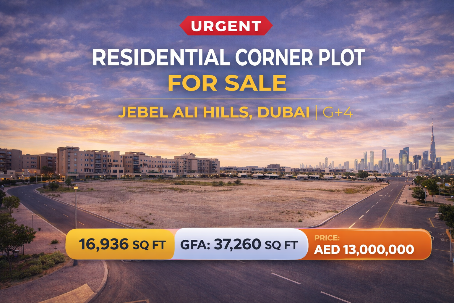Residential Plot for Sale in Jebel Ali Hills | Corner Plot G+4